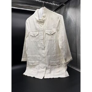 Jones New York Sport Womens White 100% Linen Utility Safari Jacket Size S